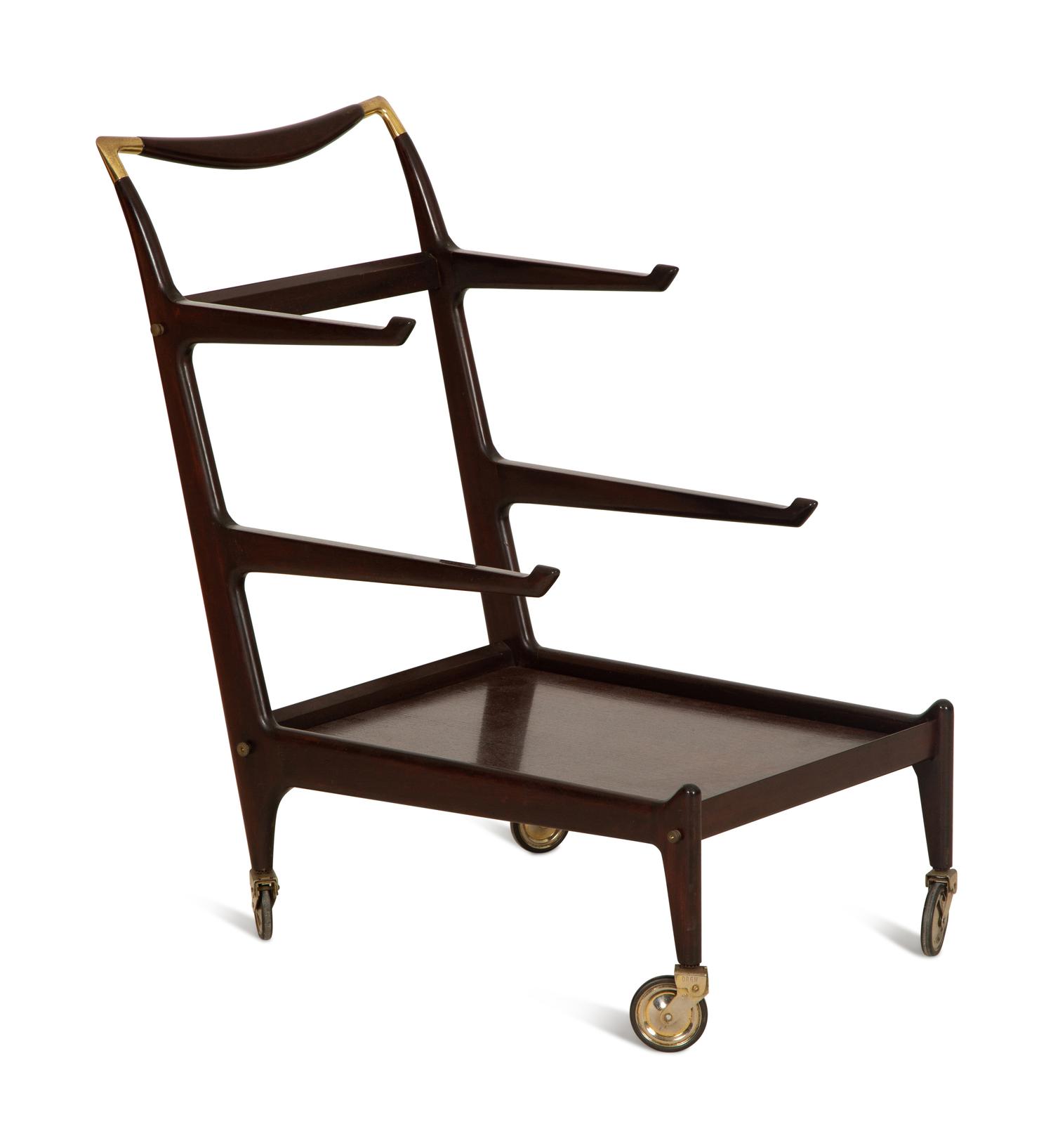 Cesare Lacca Lacquered Mahogany and Brass Bar Cart — Italian, Circa 1950