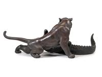 A Japanese Meiji Bronze Tiger and Alligator Sculptural Group