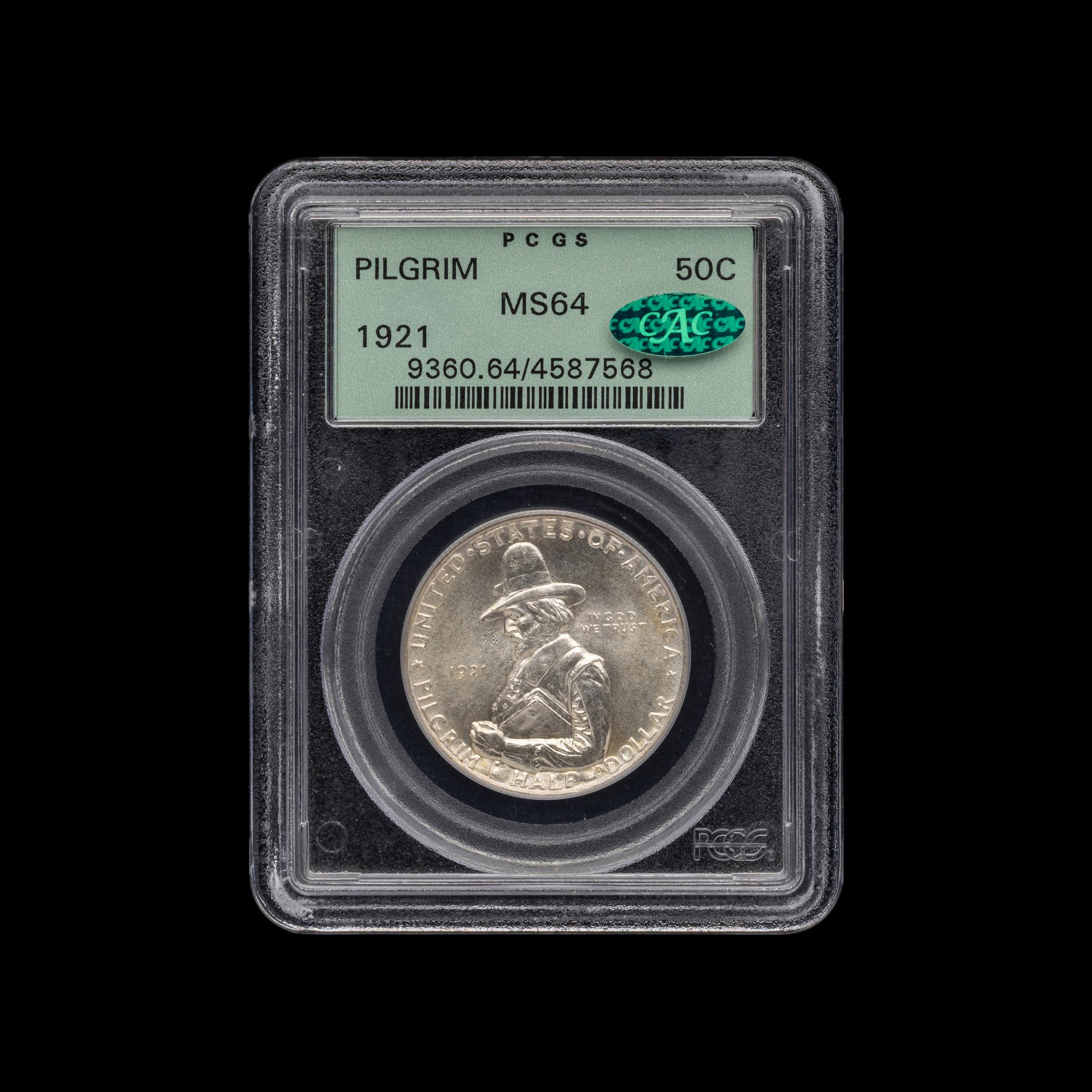 A 1921 Pilgrim Commemorative 50c Coin [PCGS MS64; CAC Green Sticker]