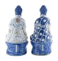 Two Blue and White Glazed Seated Figures
