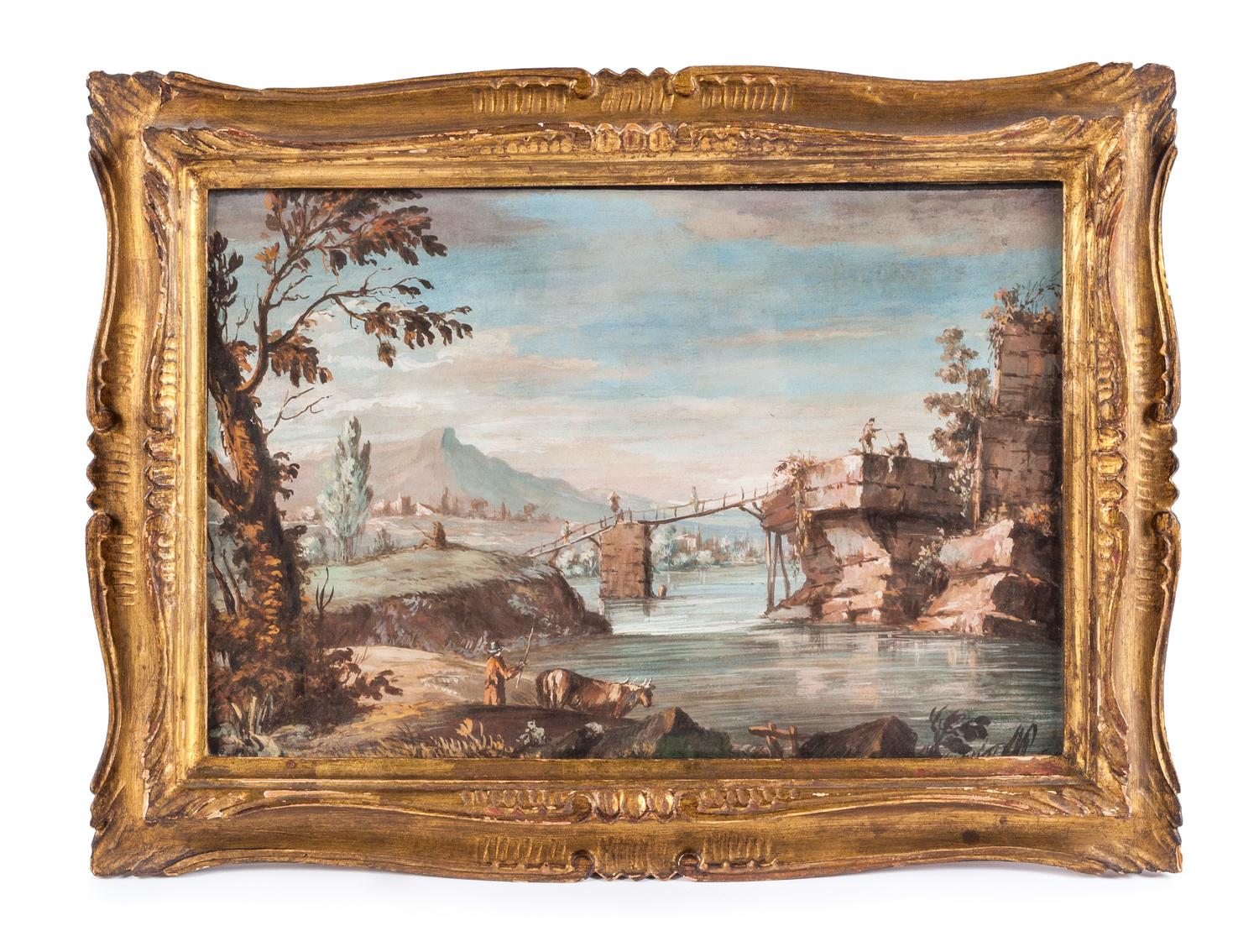 French School, (19th Century), Village Landscape Scenes (a set of four works)