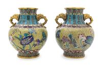 A Large Pair of Chinese Cloisonne Vases 18TH/19TH CENTURY Height 12 x width 9 1/2 inches. — 18TH/19TH CENTURY