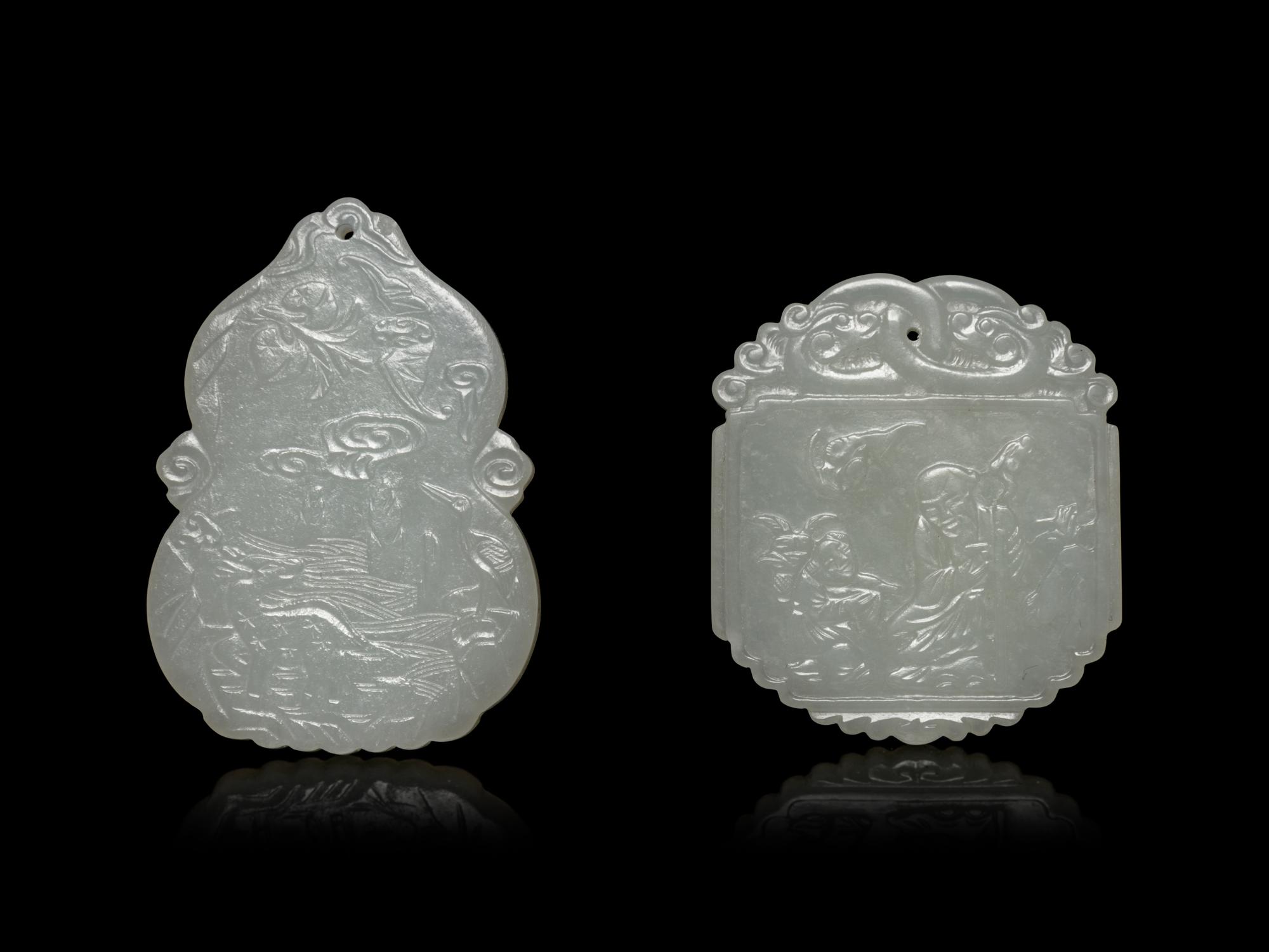 Two Pale Celadon Jade Plaques