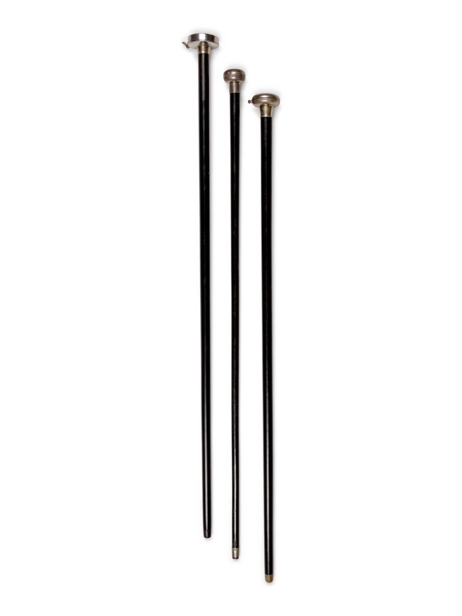 Three Continental Pocket Watch Mounted System Walking Sticks