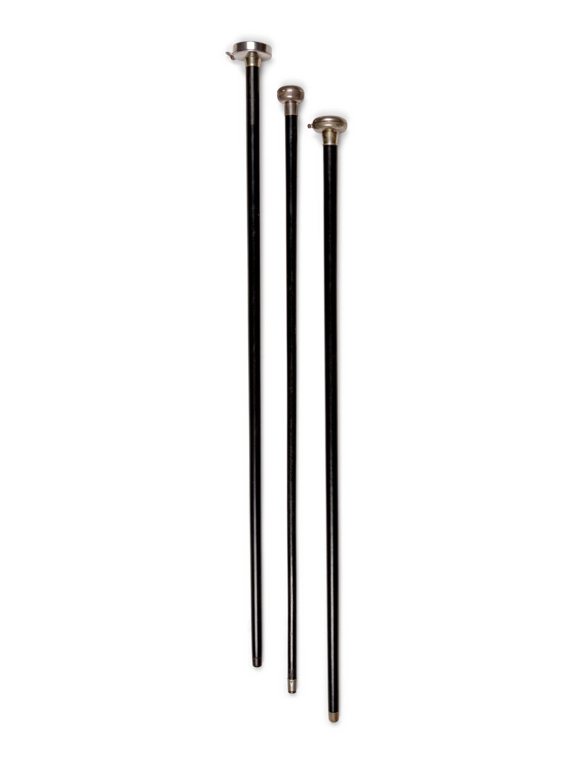 Three Continental Pocket Watch Mounted System Walking Sticks