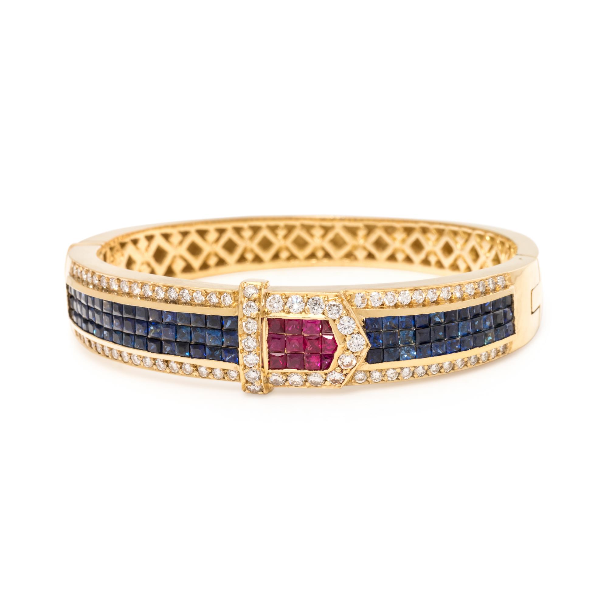 SAPPHIRE, RUBY AND DIAMOND BANGLE BRACELET