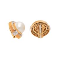GUCCI, CULTURED MABE PEARL AND DIAMOND EARCLIPS