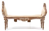 A Louis XVI Style Carved and Upholstered Window Seat Height 33 x width 49 1/2 x depth 19 inches. — 19TH CENTURY