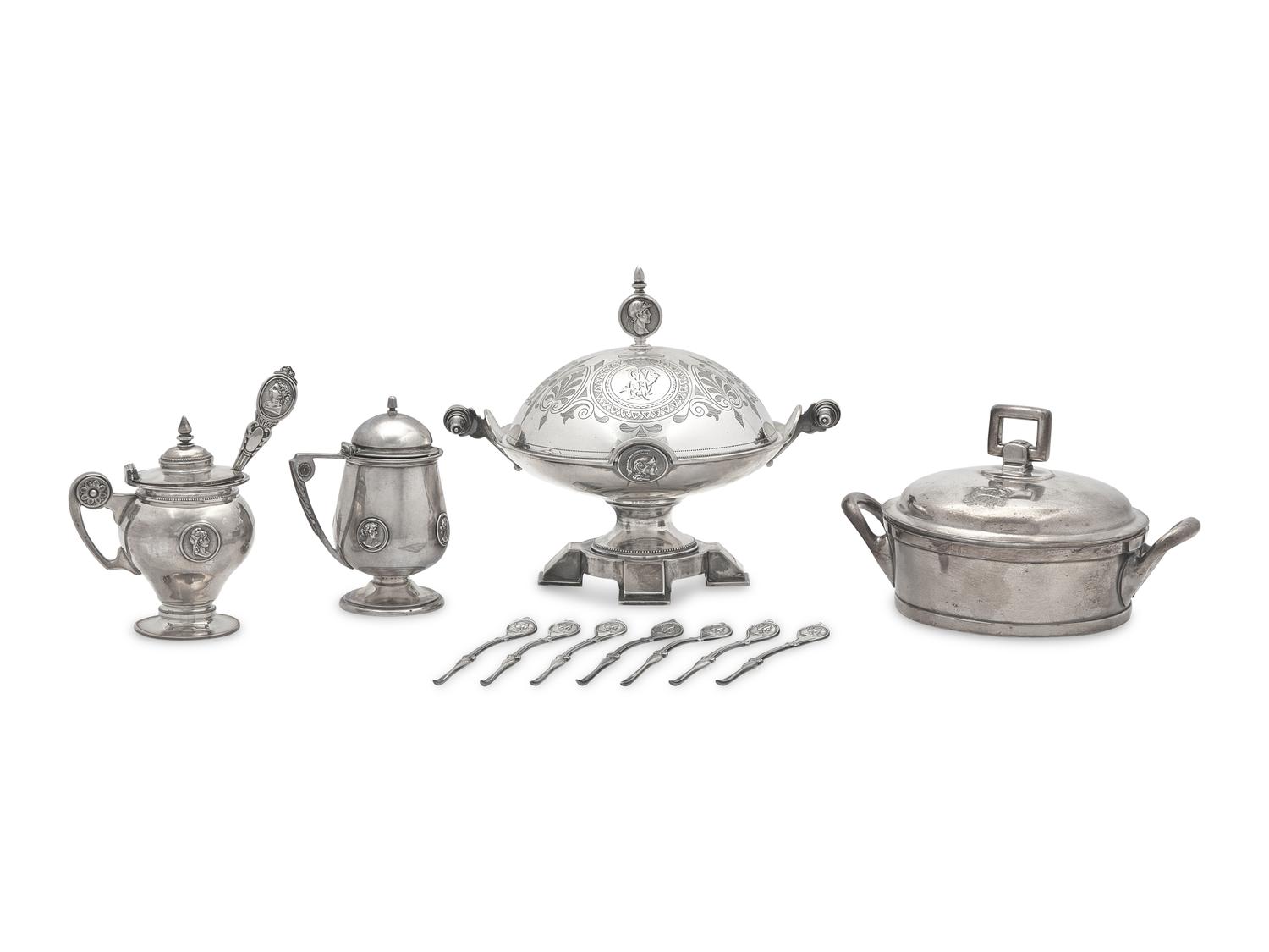 An Assembled Group of Sterling Silver and Coin Silver Tablewares in the "Medallion" Pattern, Various Makers, Late 19th Century