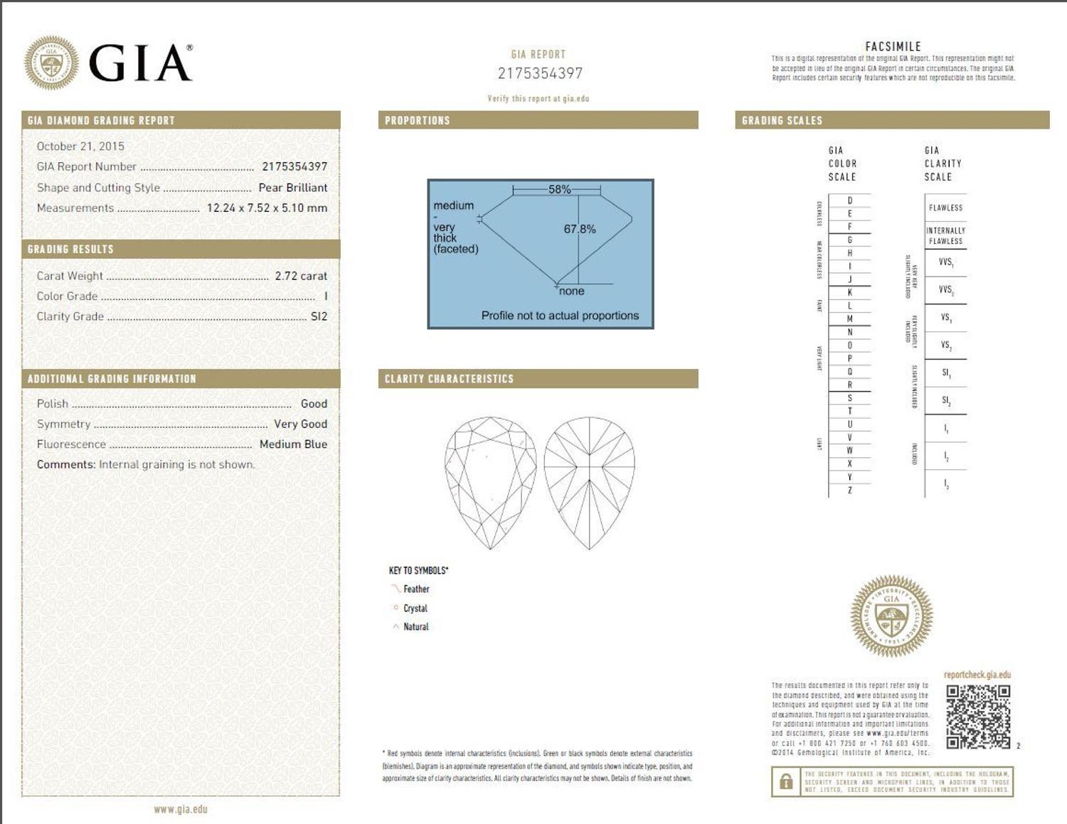 A 2.72 Carat Pear Shape Diamond,