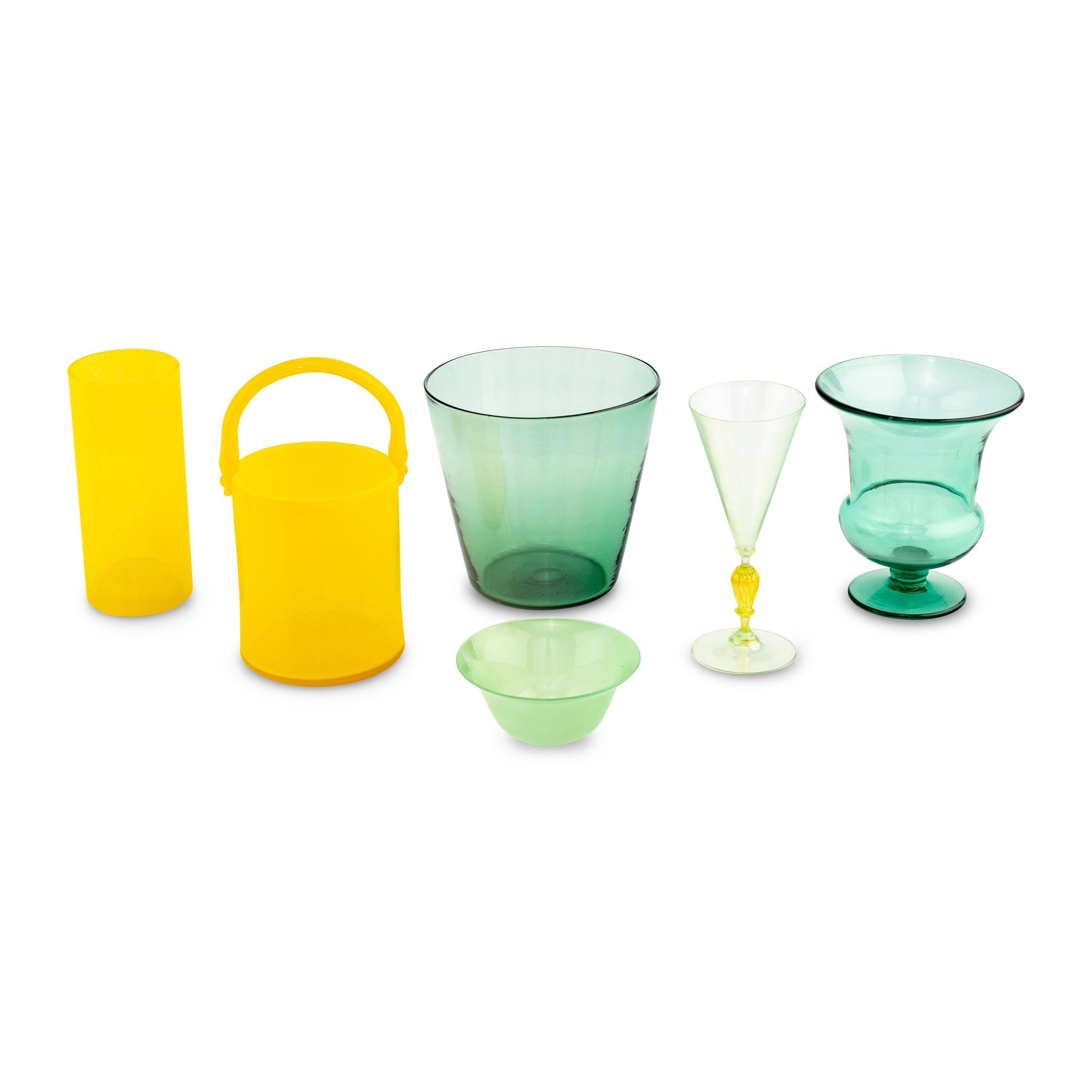 A Collection of Green and Yellow Glass Articles