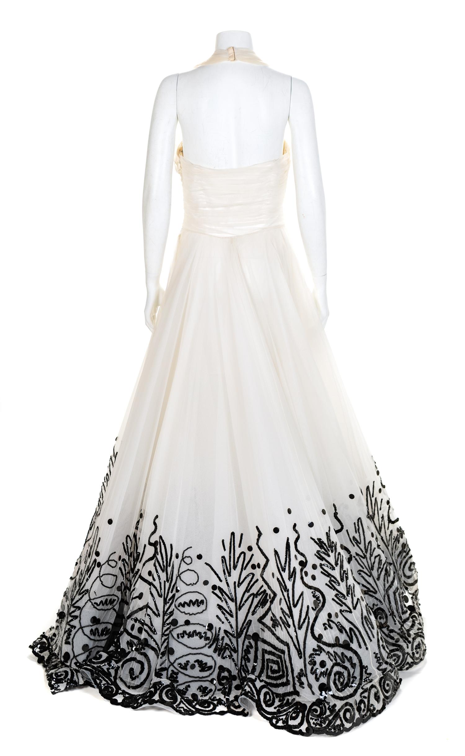 Fabrice Cream Gown with Black Beaded Skirt, 1990-2000s