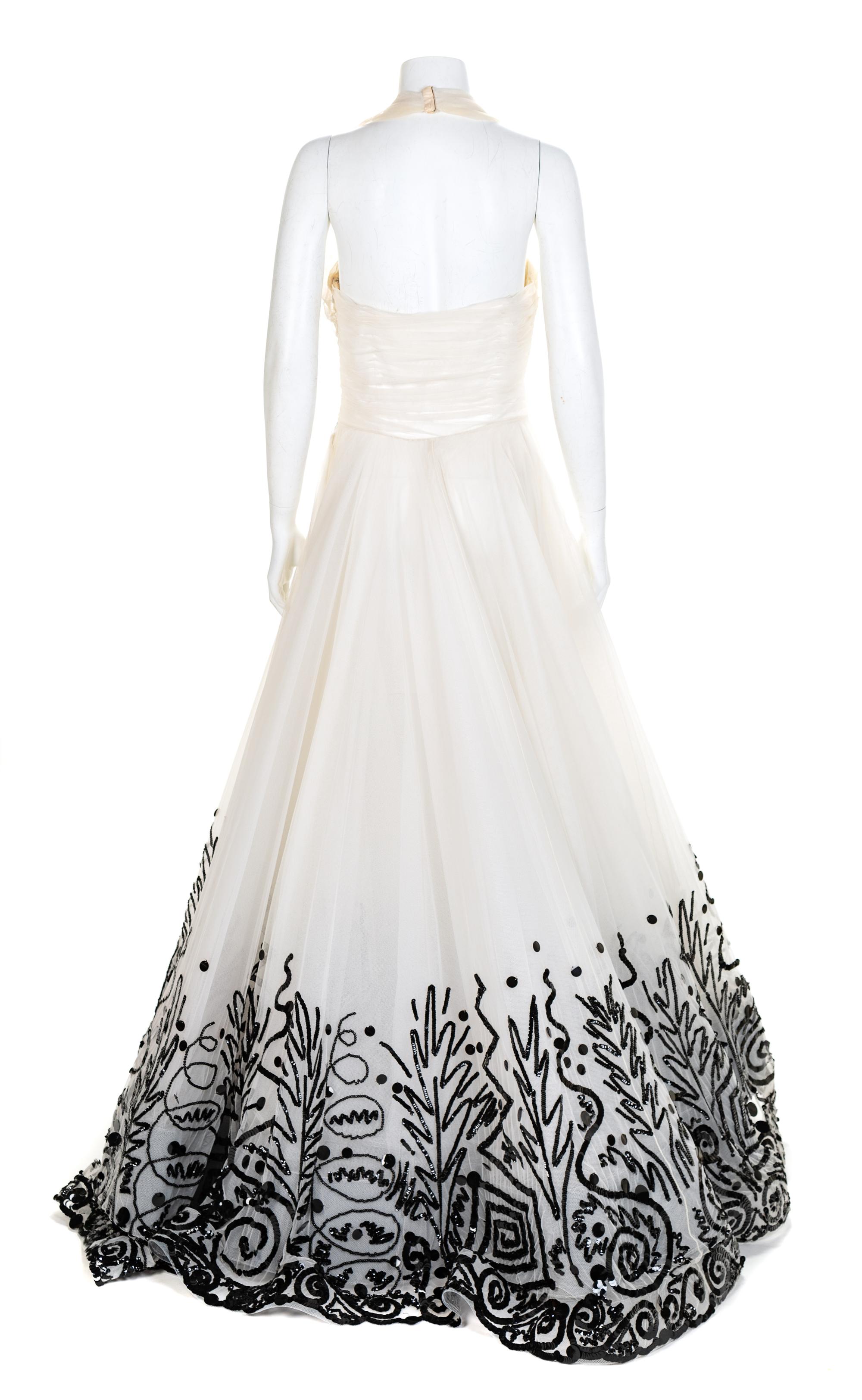 Fabrice Cream Gown with Black Beaded Skirt, 1990-2000s