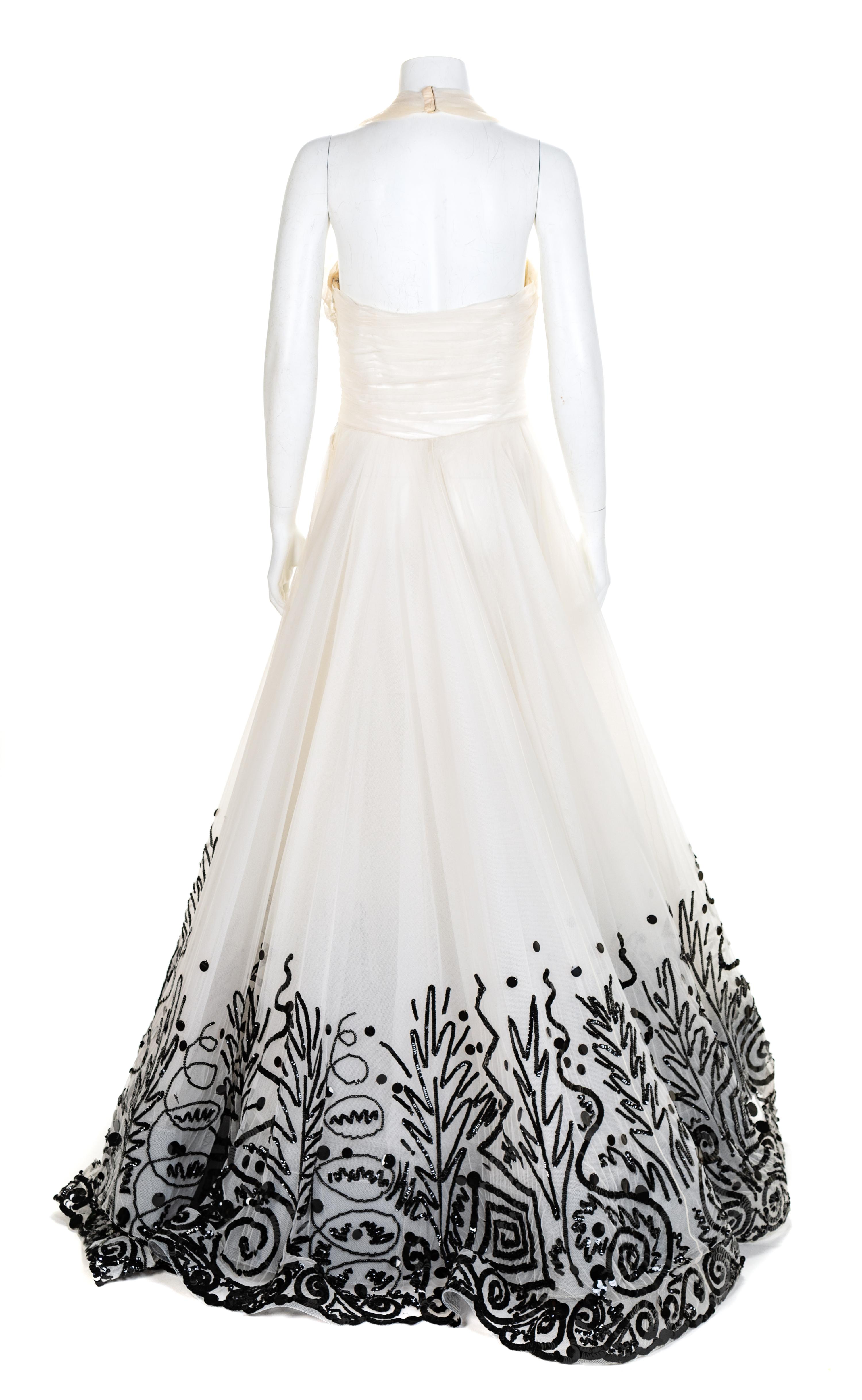 Fabrice Cream Gown with Black Beaded Skirt, 1990-2000s