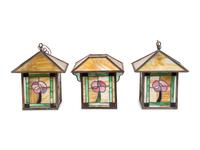 A Pair of Arts and Crafts Leaded Glass Pendant Lamps