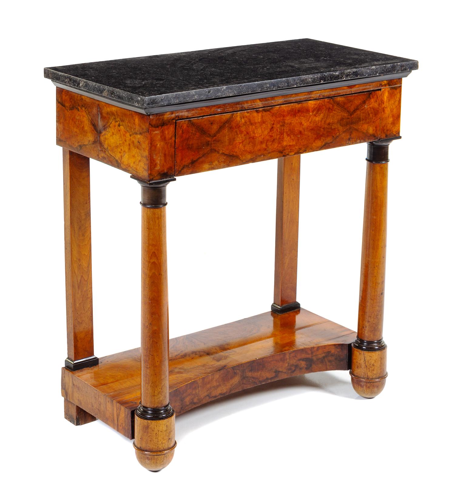 A Biedermeier Mahogany Console Table and Pier Mirror Height 35 1/8 x width 32 x depth 16 3/4 inches. — CIRCA 1795