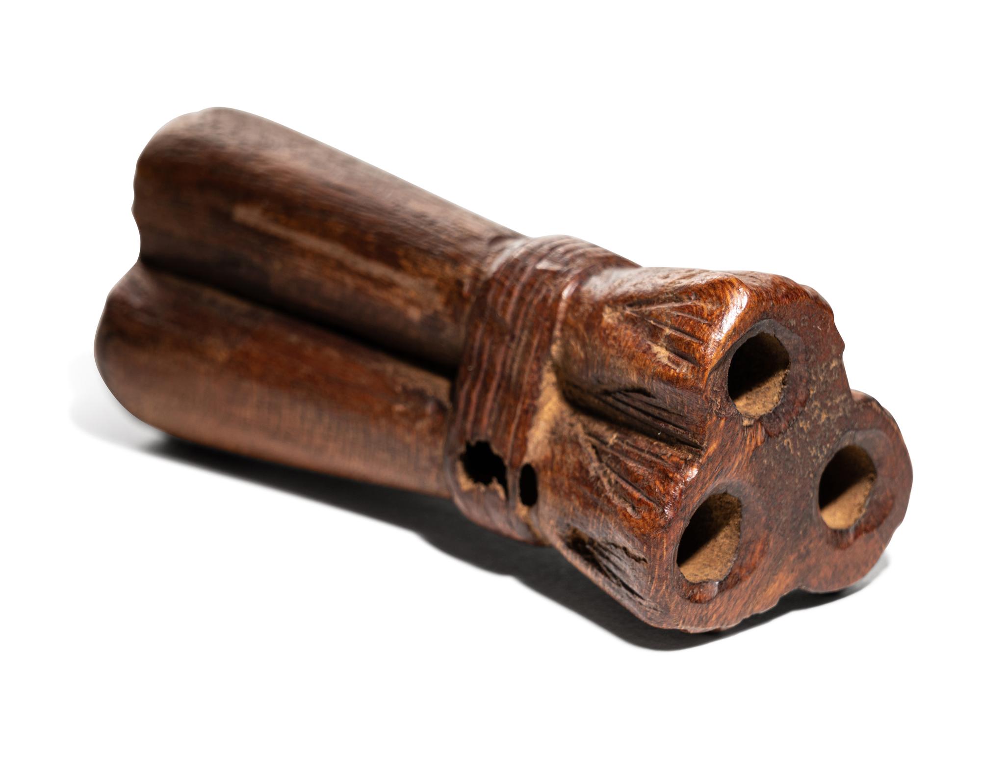 An Egyptian Wood Triple Tube Kohl Vessel