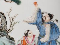 A Famille Rose Porcelain Inset Burlwood and Hardwood Table Screen