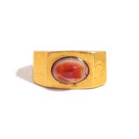 A Roman Gold and Banded Carnelian Cabochon Finger Ring