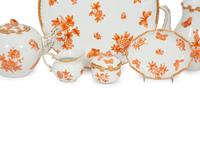 A Herend Porcelain Chinese Bouquet Rust Seven-Piece Tea and Coffee Service