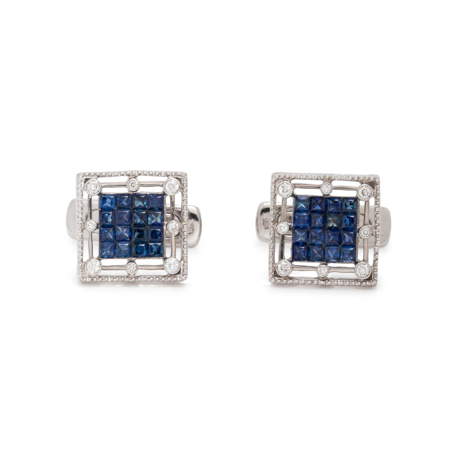 SAPPHIRE AND DIAMOND CUFFLINKS