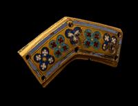 A Rhenish Champlevé and Gilt Copper Angular Framing Plaque