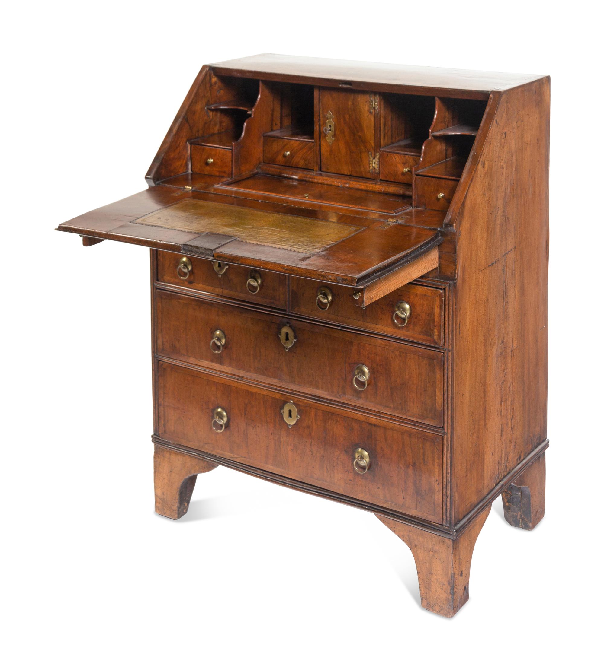 A George II Walnut Slant-Front Bureau