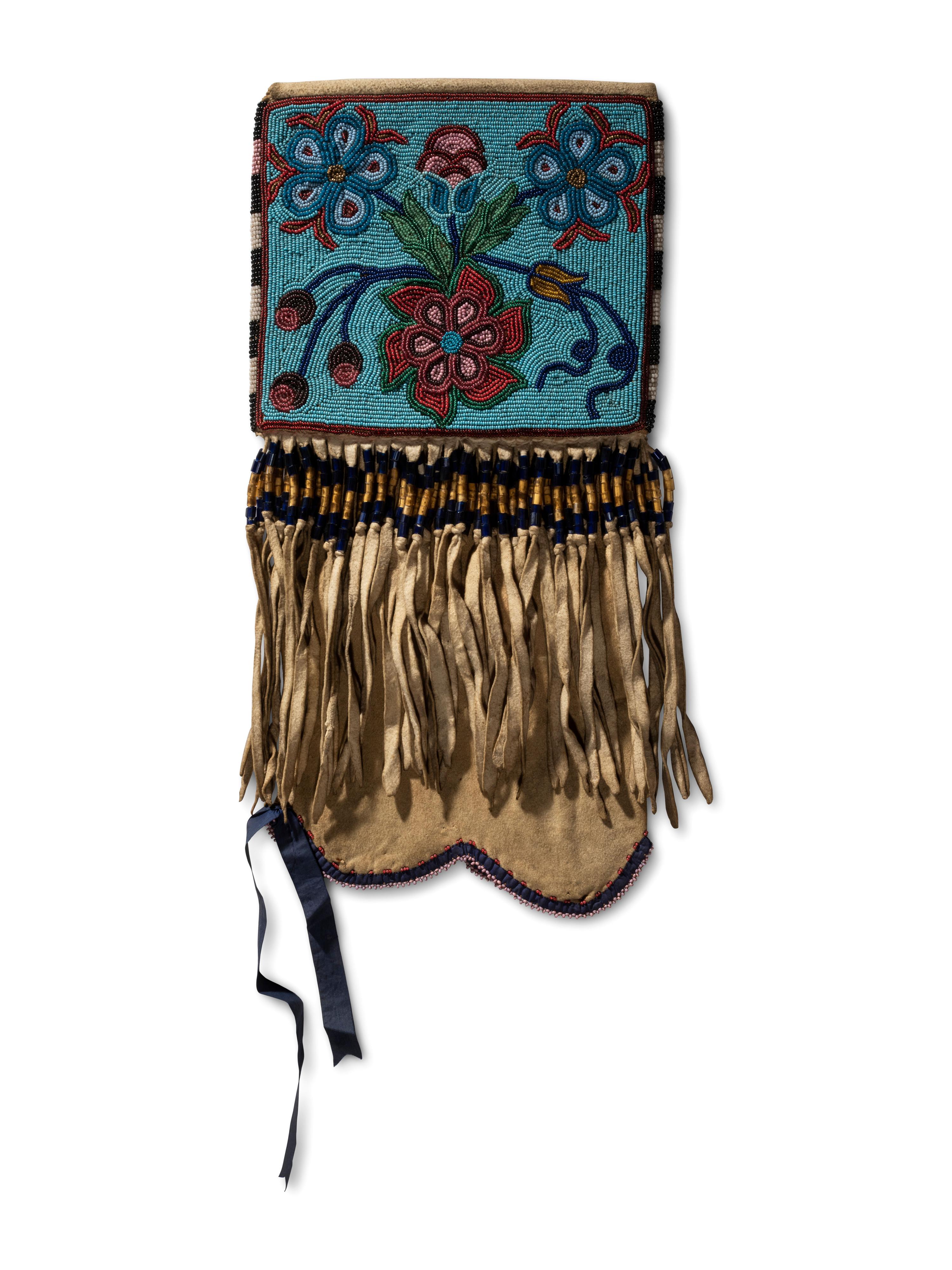 Anishinaabe Beaded Hide Tobacco Bag