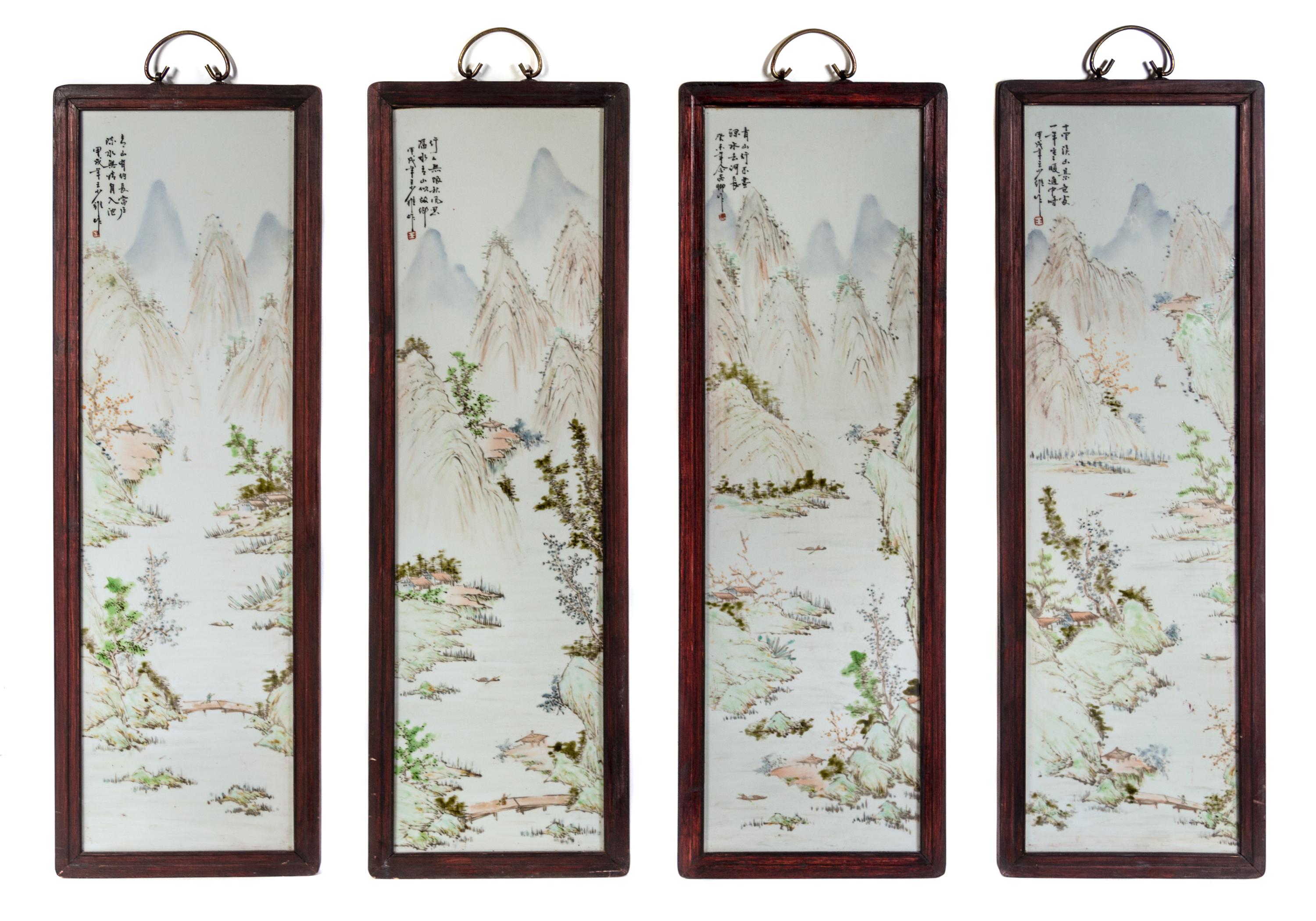 A Set of Four Chinese Porcelain Plaques 28 7/8 x width 8 1/4 inches. — 20TH CENTURY