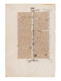 MAHIET (active Paris, c. 1320-1352?) A leaf from the “St. Albans Bible”, in Latin, illuminated manuscript on parchment [Paris, c. 1320-1340]
