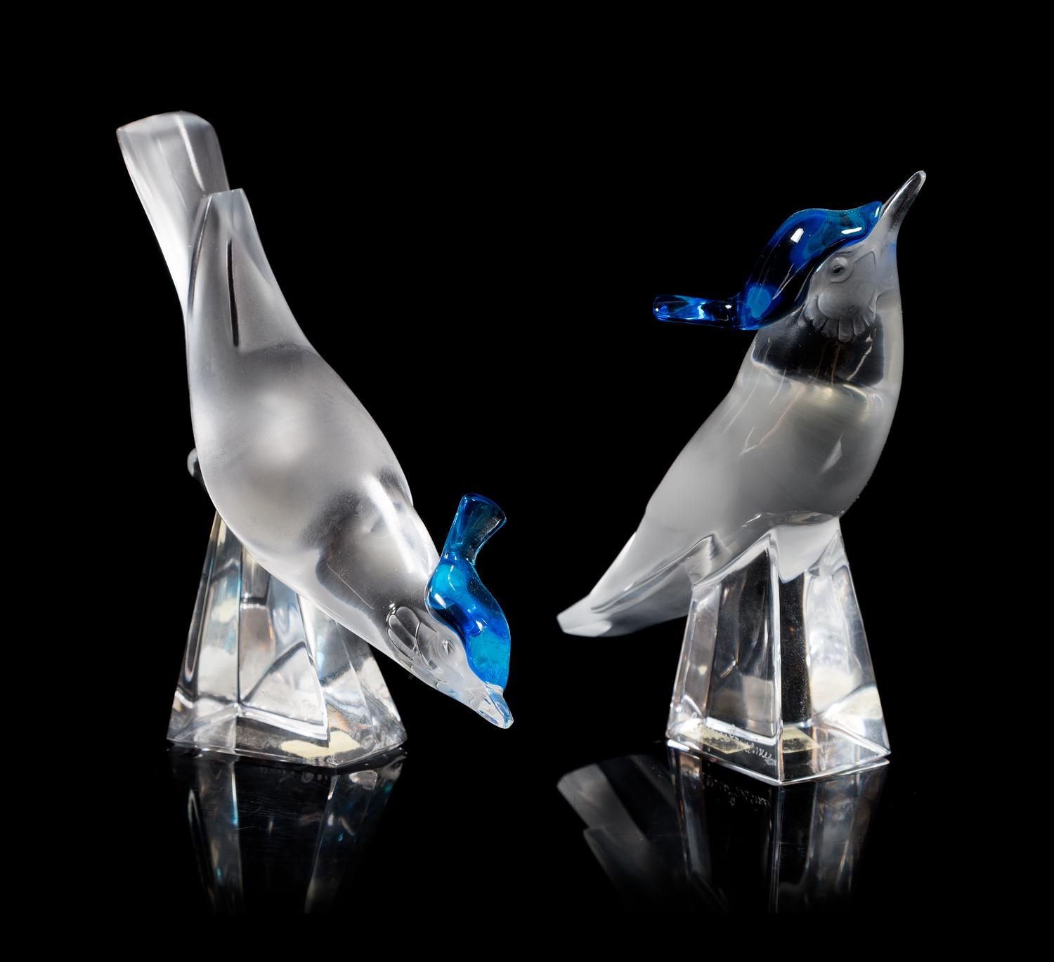 Lalique, two molded and frosted glass Pimlico bird figures