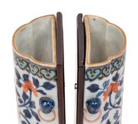 A Pair of Famille Rose and Underglaze Blue Porcelain Wall Vases