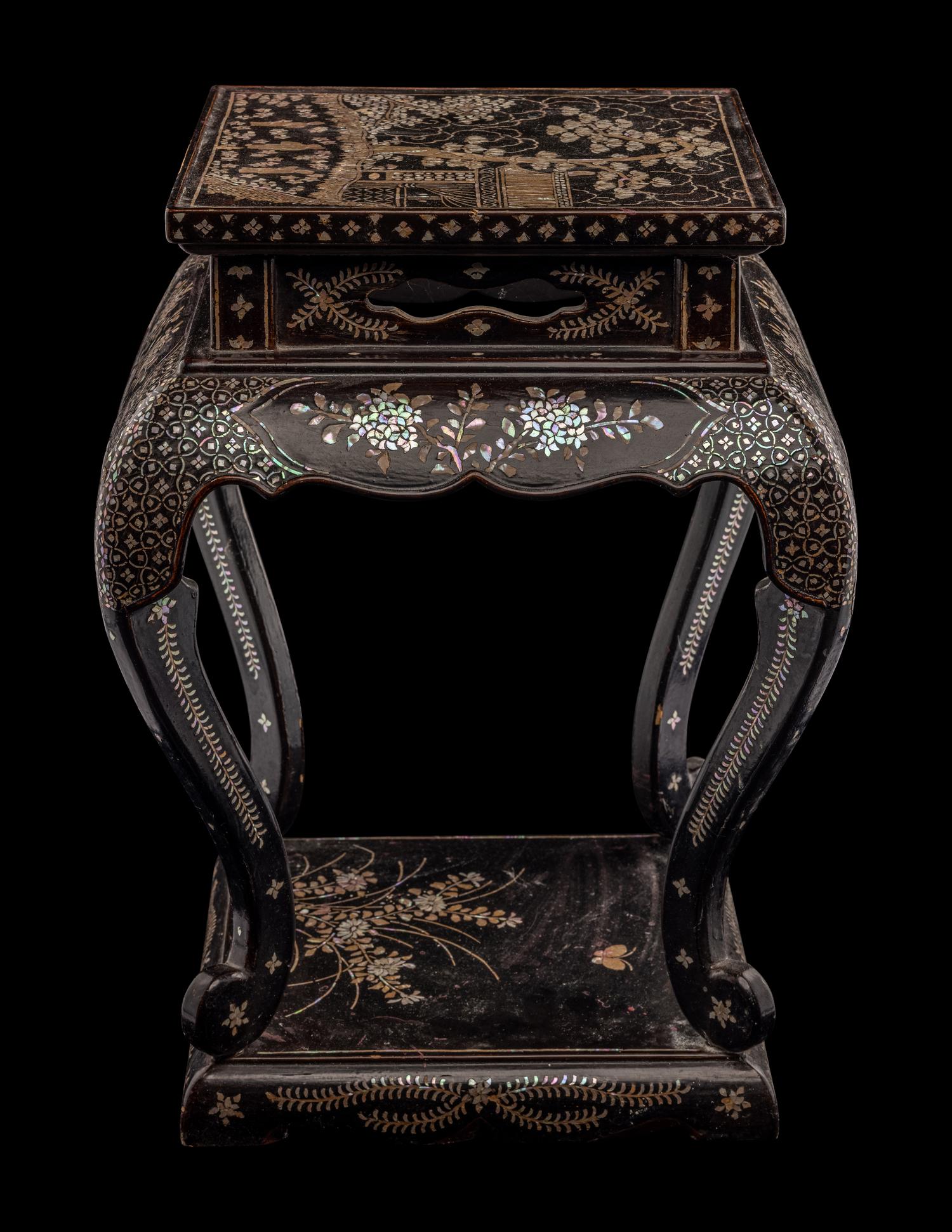 A Japanese Mother-of-Pearl Inlaid Black Lacquer Stand