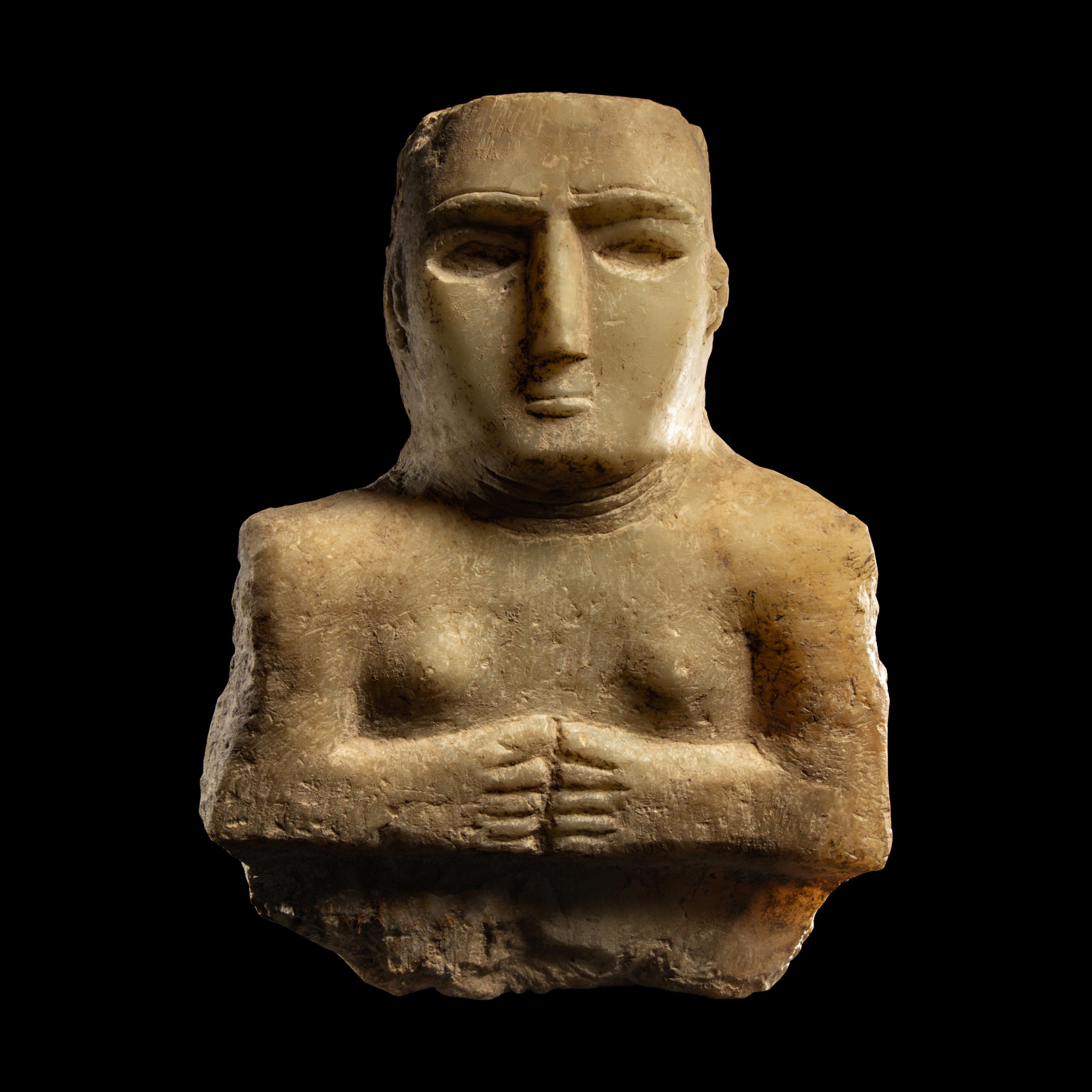 A South Arabian Alabaster Bust of a Woman