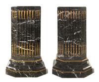 A Pair of Louis XVI Style Gilt Bronze and Marble Pedestals, Height 39 inches.