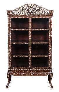 A Chinese Mother-of-Pearl Inlaid Rosewood Vitrine Cabinet Height 80 1/2 x width 44 x depth 16 inches. — LATE 19TH/EARLY 20TH CENTURY