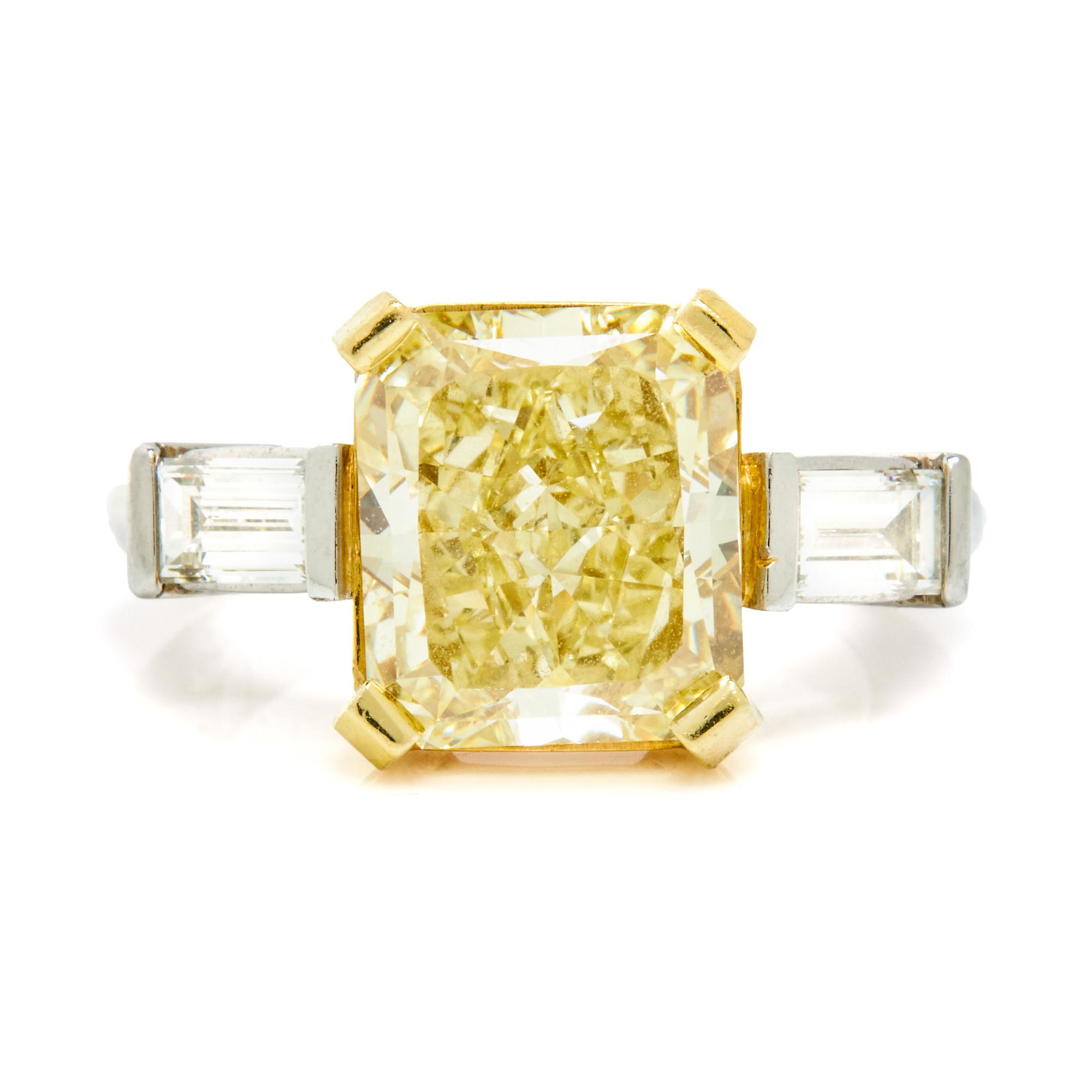FANCY YELLOW DIAMOND AND DIAMOND RING
