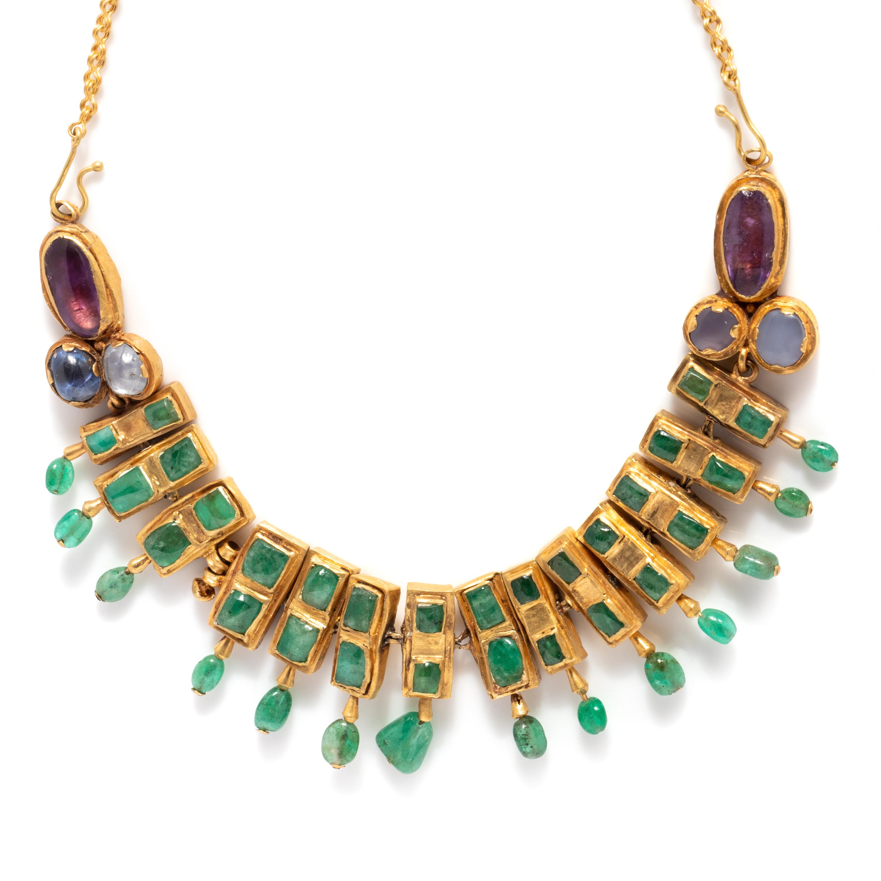 A Byzantine Gold, Sapphire, Chalcedony, Amethyst, and Emerald Necklace