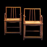 A Pair of Chinese Huanghuali Armchairs, Meiguiyi, 17th/18th Century and With Later Elements 清中期 黃花梨玫瑰椅一对