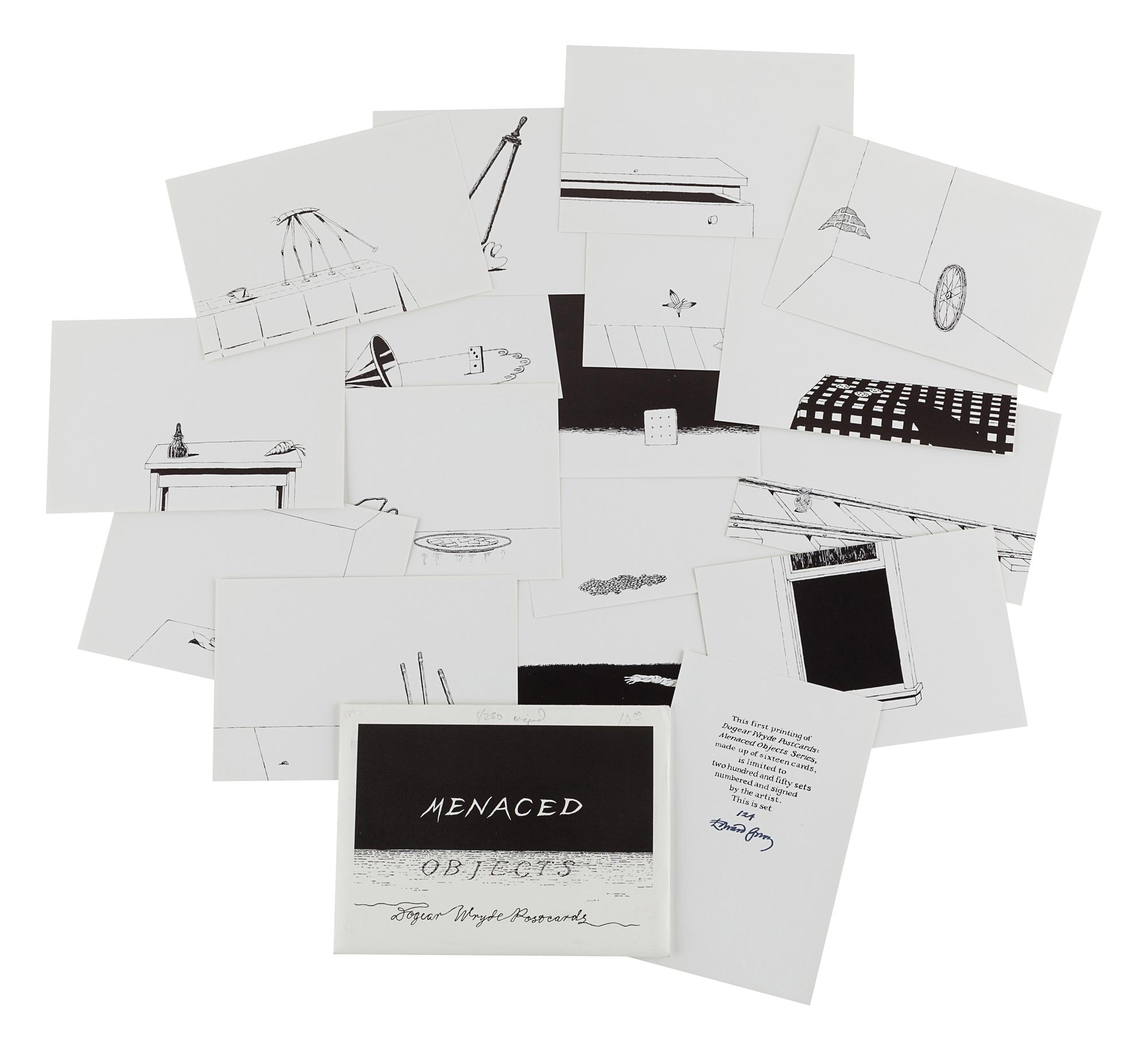 GOREY, Edward (1925-2000). Menaced Objects . Dogear Wryde Postcards . [New York]: n.p., 1989.