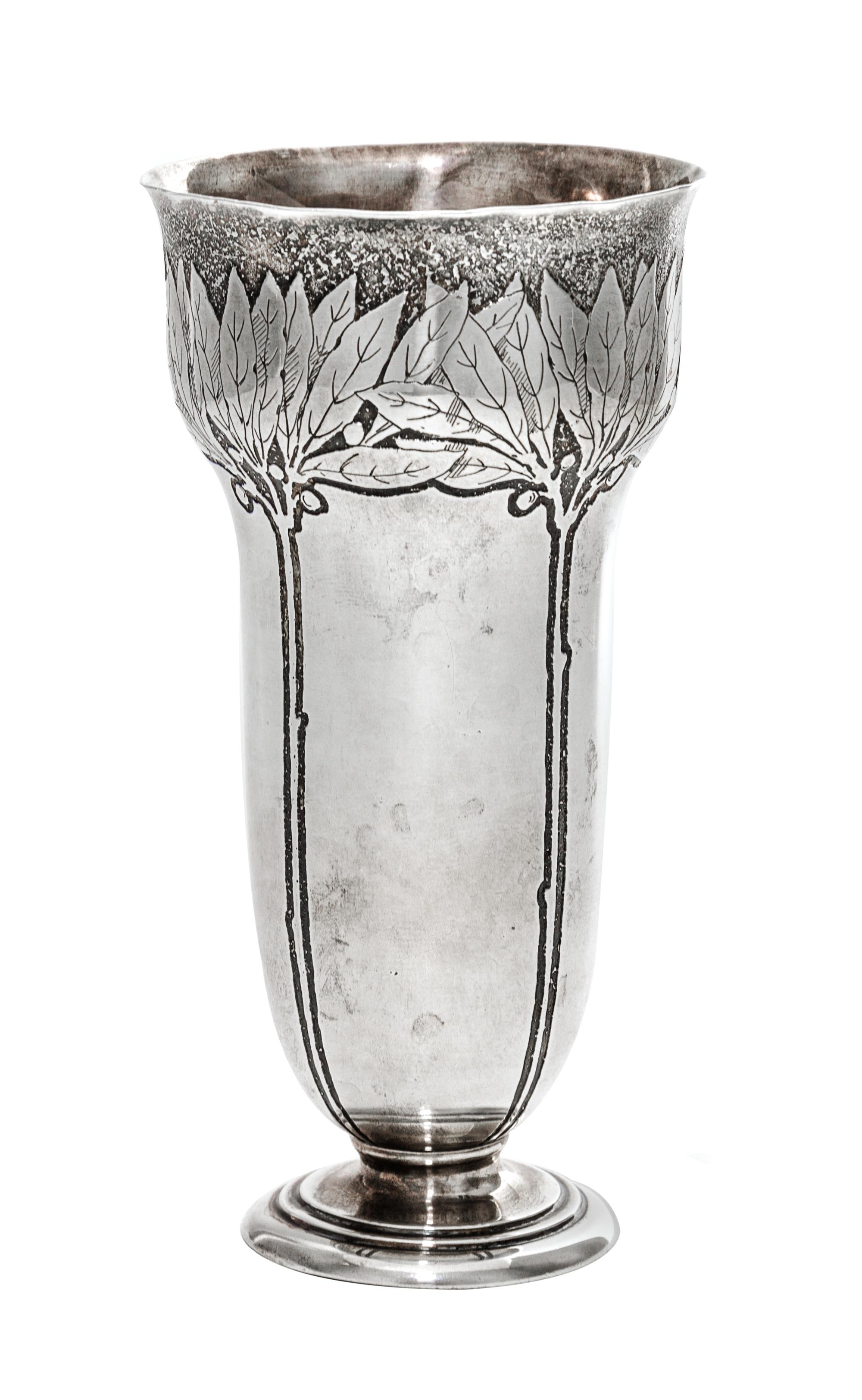 An American Silver Vase, Tiffany & Co., New York, NY, Early 20th Century, of tapering footed form with repeating stylized floral decora