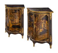 A Pair of George III Gilt Ormolu-Mounted Chinese Lacquer Corner Cabinets