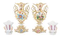 A Pair of Paris Porcelain Vases, Height of first pair 9 1/2 inches.