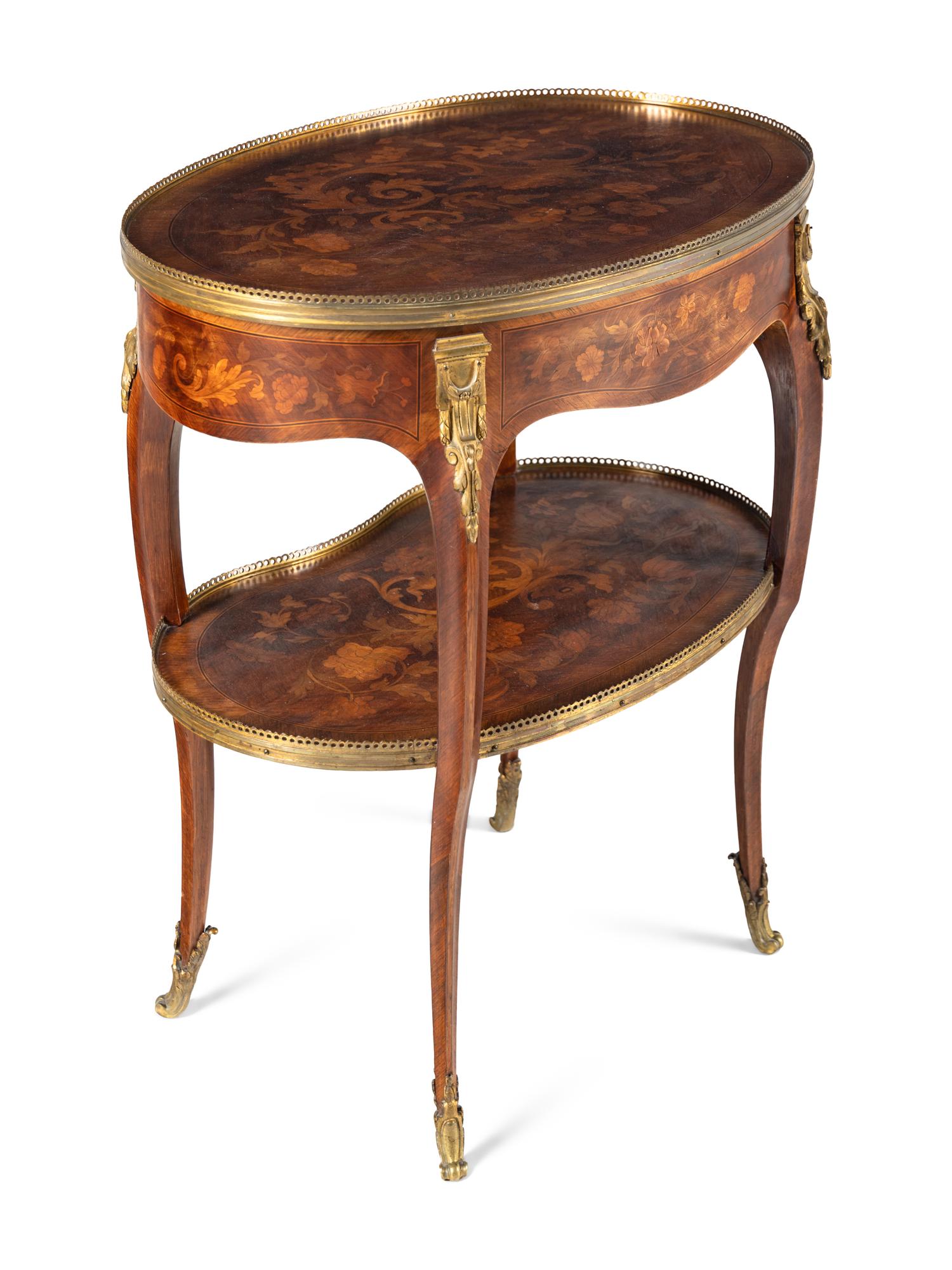 A Louis XV Style Gilt Bronze Mounted Marquetry Side Table