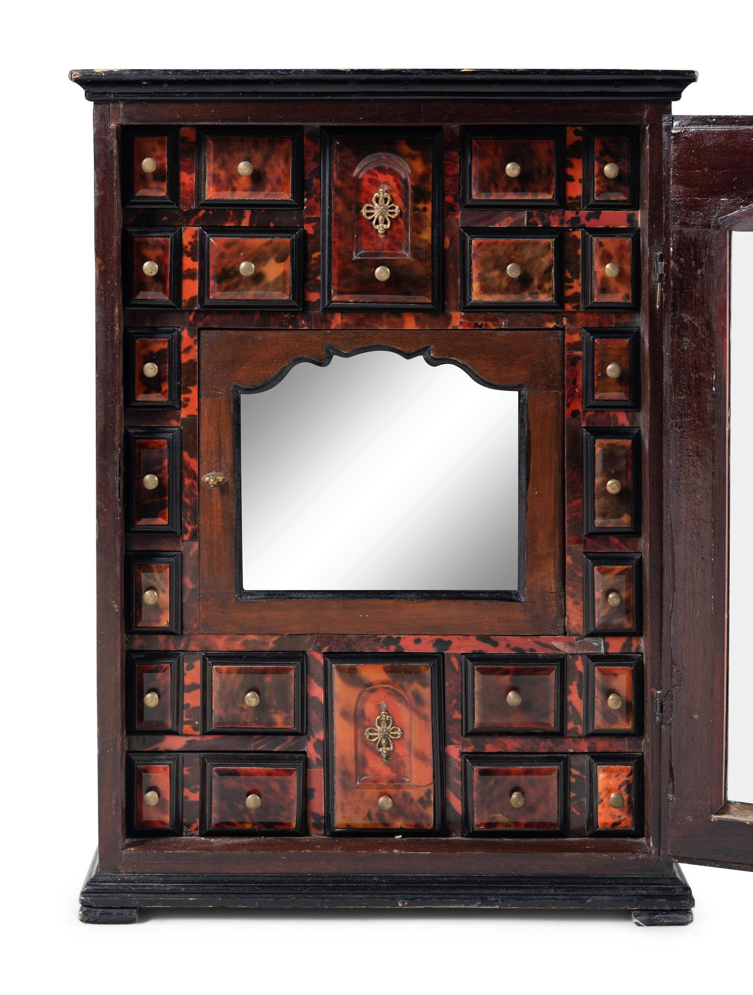 A Continental Tortoiseshell and Faux Tortoiseshell Veneered Collector's Cabinet