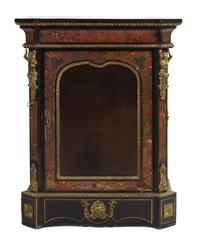 A Napoleon III Style Boulle Marquetry and Gilt Bronze Mounted Console Cabinet, Height 45 x width 35 1/2 x depth 17 1/4 inches.