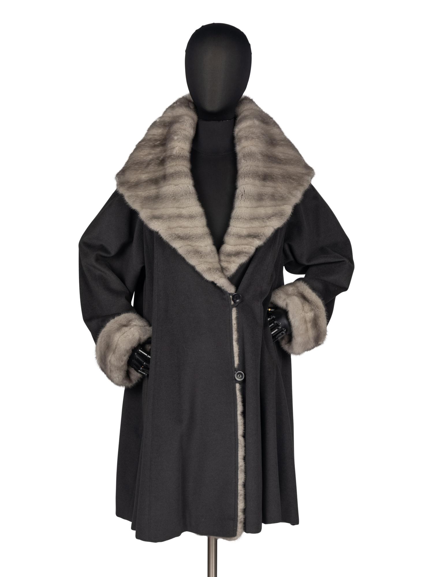 J. Mendel Wool Coat With Blue Iris Mink Fur Trim