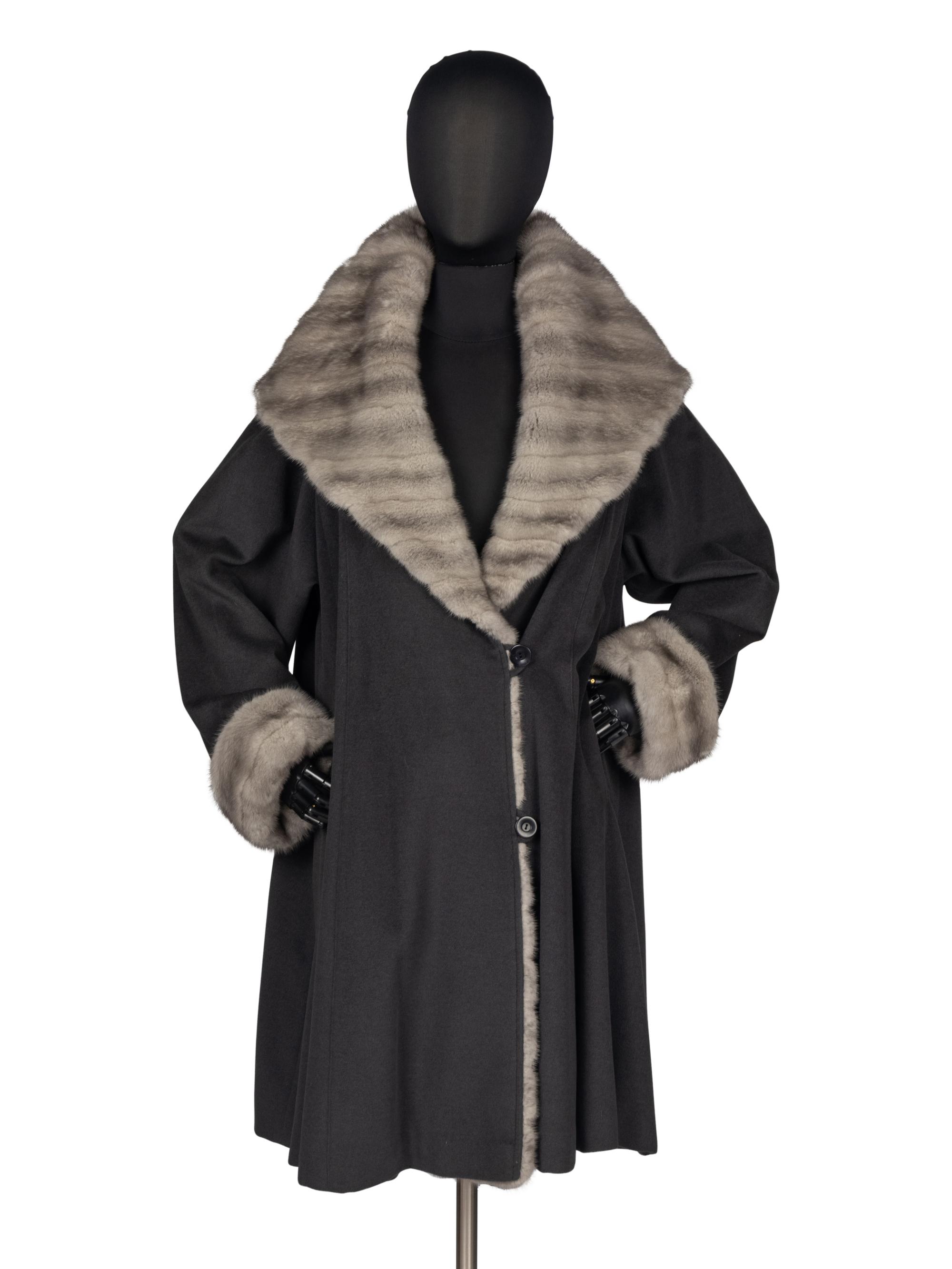 J. Mendel Wool Coat With Blue Iris Mink Fur Trim