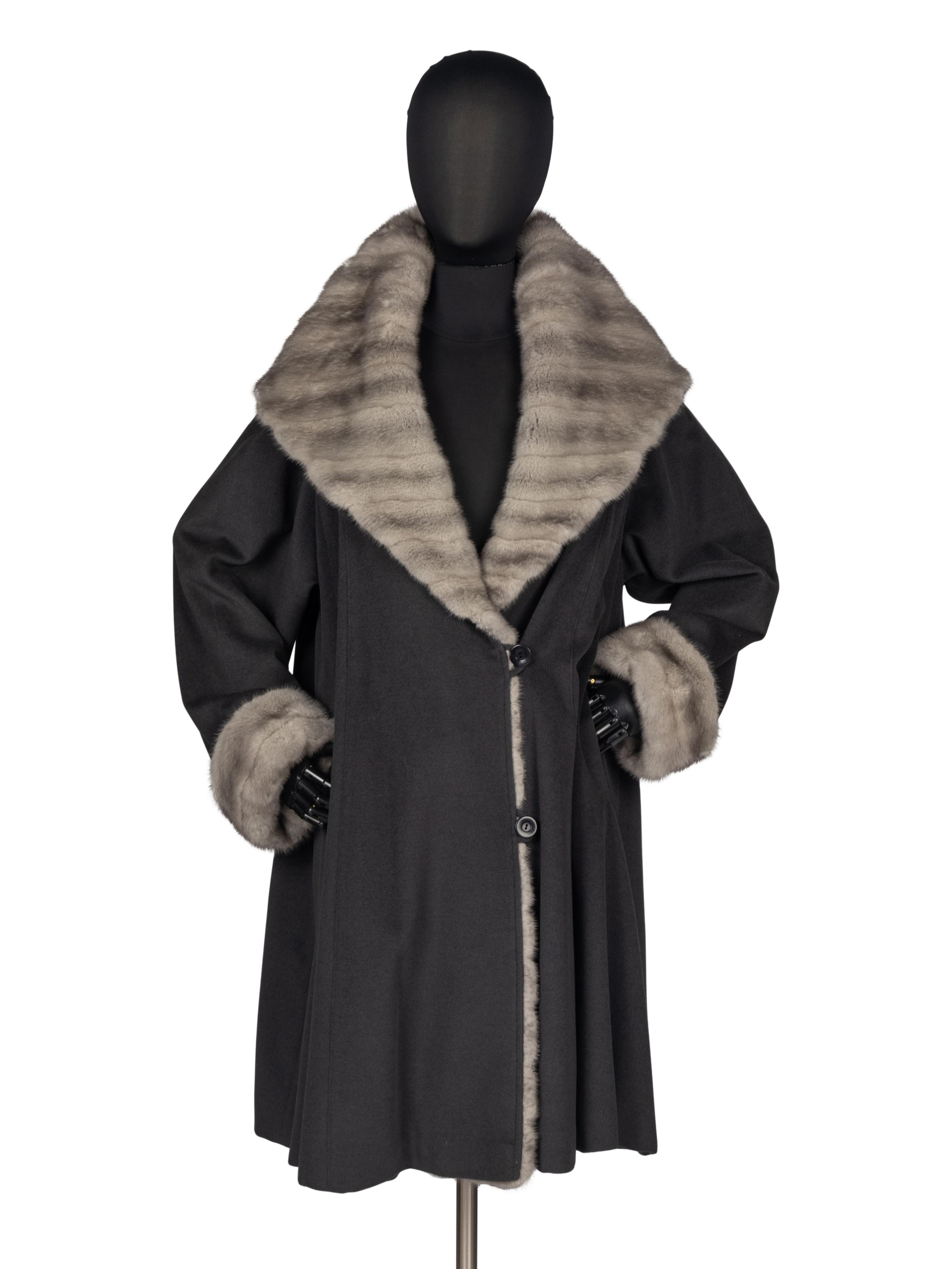 J. Mendel Wool Coat With Blue Iris Mink Fur Trim