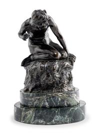 A Bronze Figure of Satyr on the Rocks